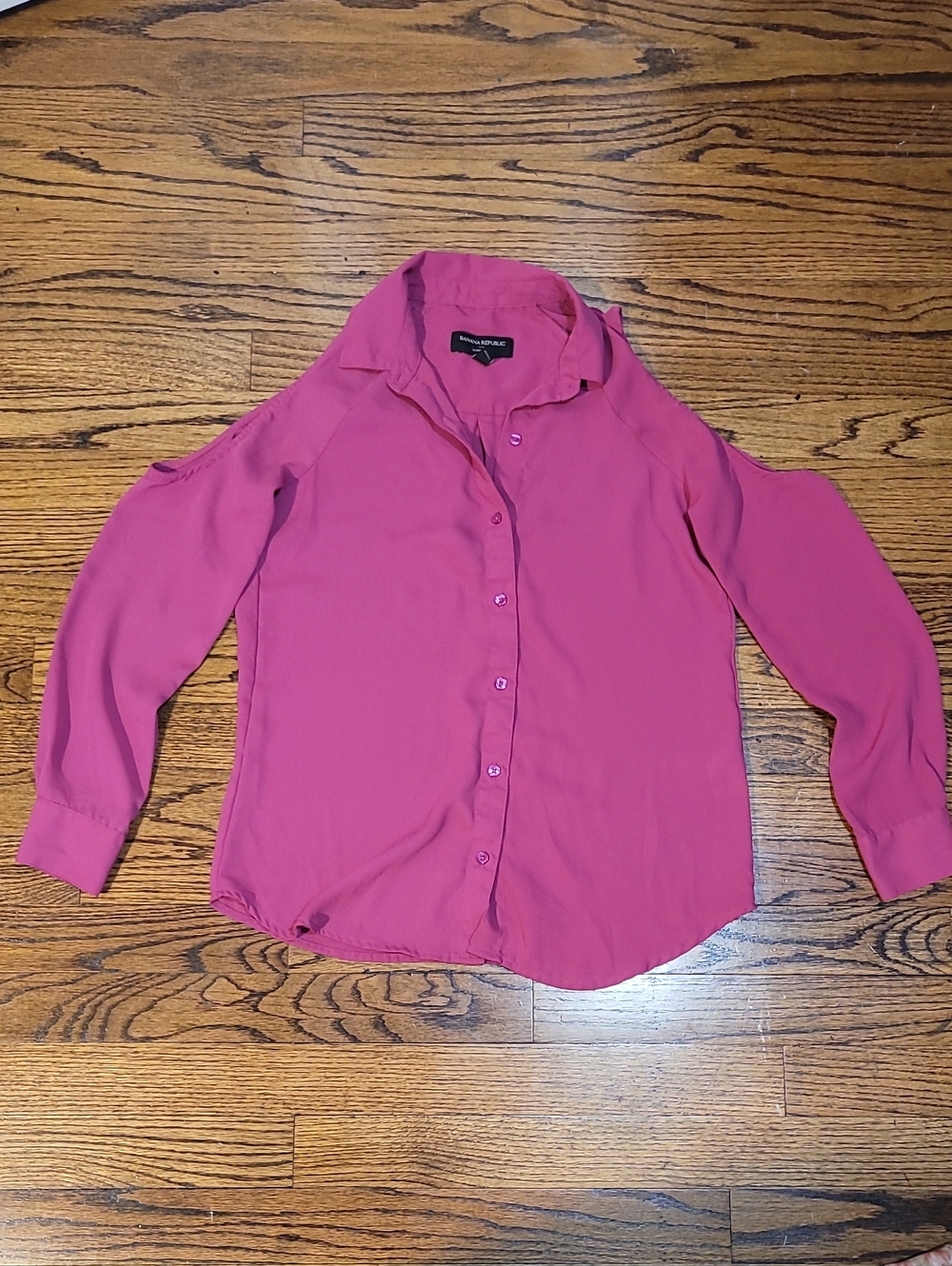 Banana Republic Fuchsia Cold-Shoulder Button-Down Blouse